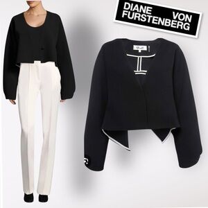 Diane Von Furstenberg Black Crepe Asymmetrical Cropped Jacket  Size M